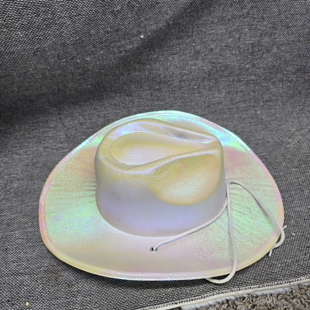 Cowboy Hat Iridescent Holographic Space Party OS White Good Shimmer